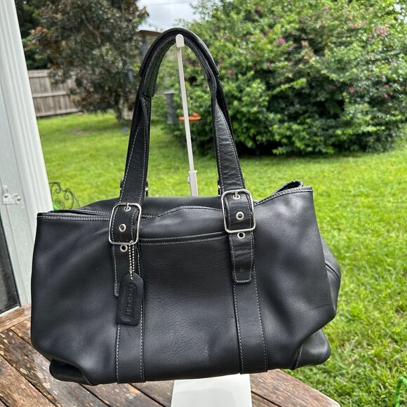 Coach Black Leather Slouch Satchel Shoulder Bag - Picture 1 of 10